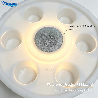 Floating Spa Music Bar with Bluetooth Speaker RGB LED Light 6 Cup Holders Waterproof Floating Drink Tray for Pool Hot Tub Party