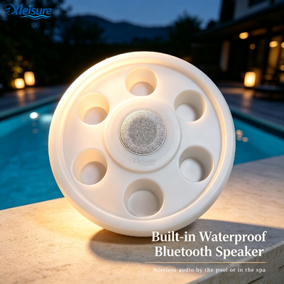 Floating Spa Music Bar with Bluetooth Speaker RGB LED Light 6 Cup Holders Waterproof Floating Drink Tray for Pool Hot Tub Party